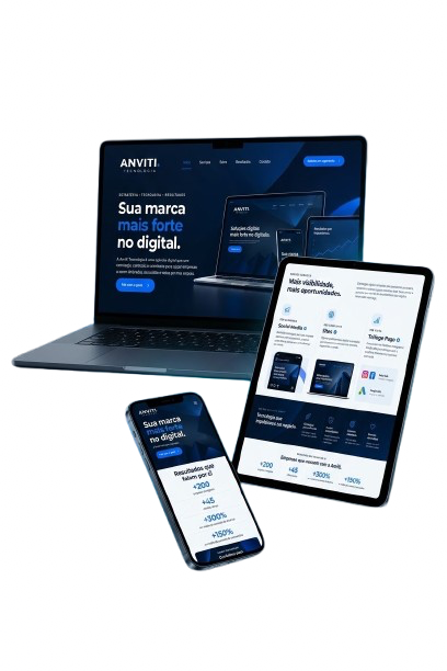 Laptop, tablet e celular com interfaces digitais da Anviti